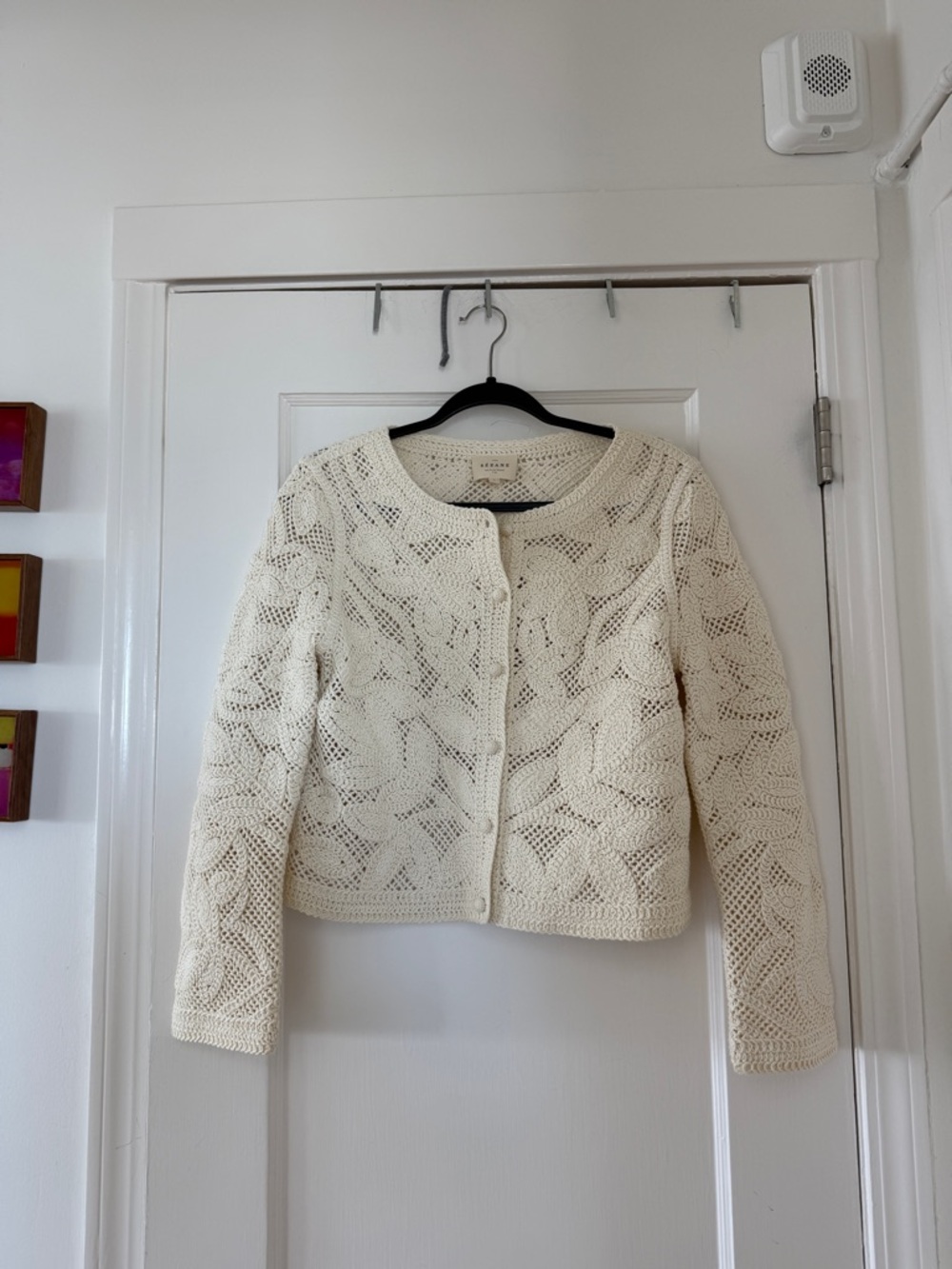 Sezane Cream Crocheted Knit Cardigan